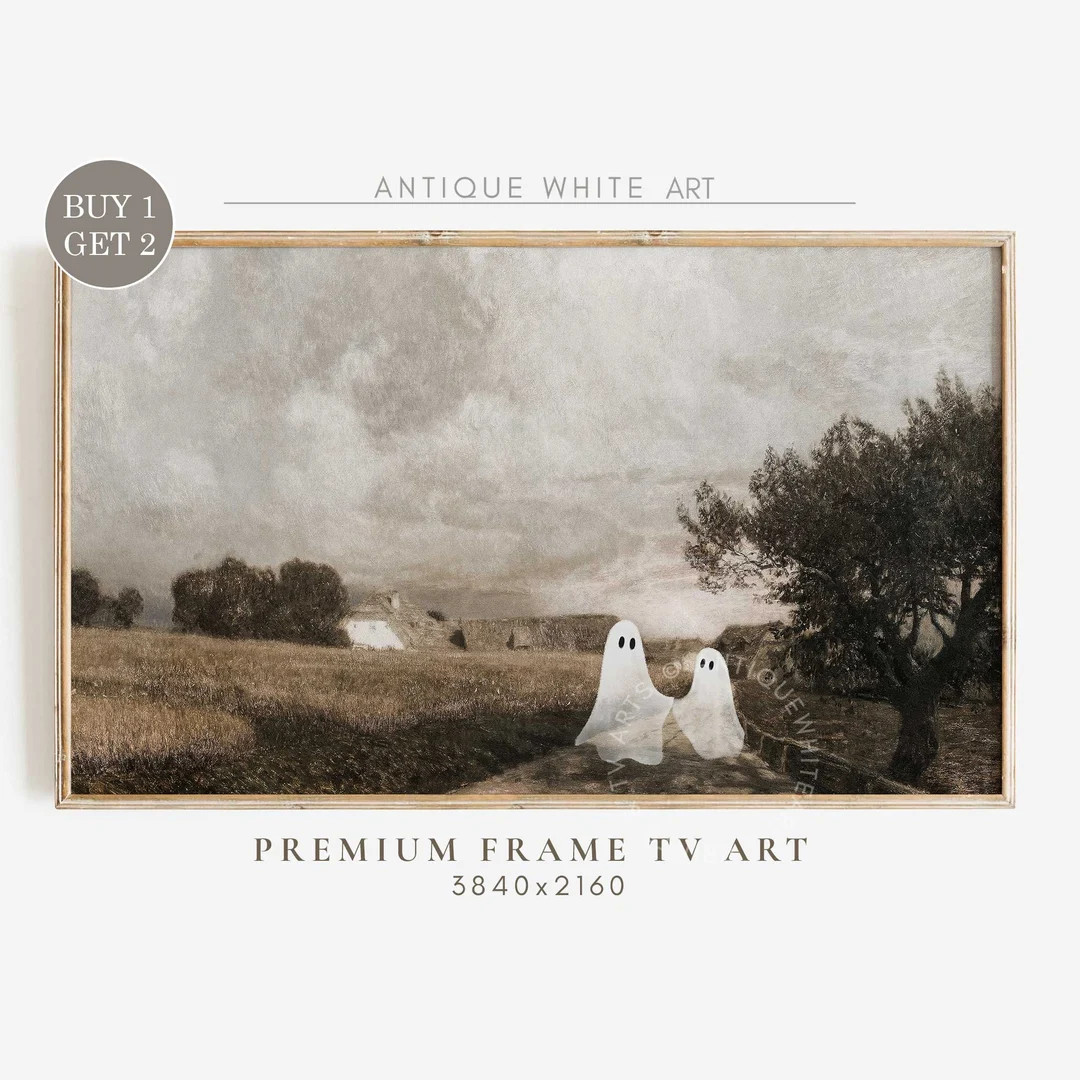 Cute Pair Ghosts Frame TV Art, Spooky Halloween Art for Tv, Ghosts in Vintage Painting, Frame TV ... | Etsy (US)