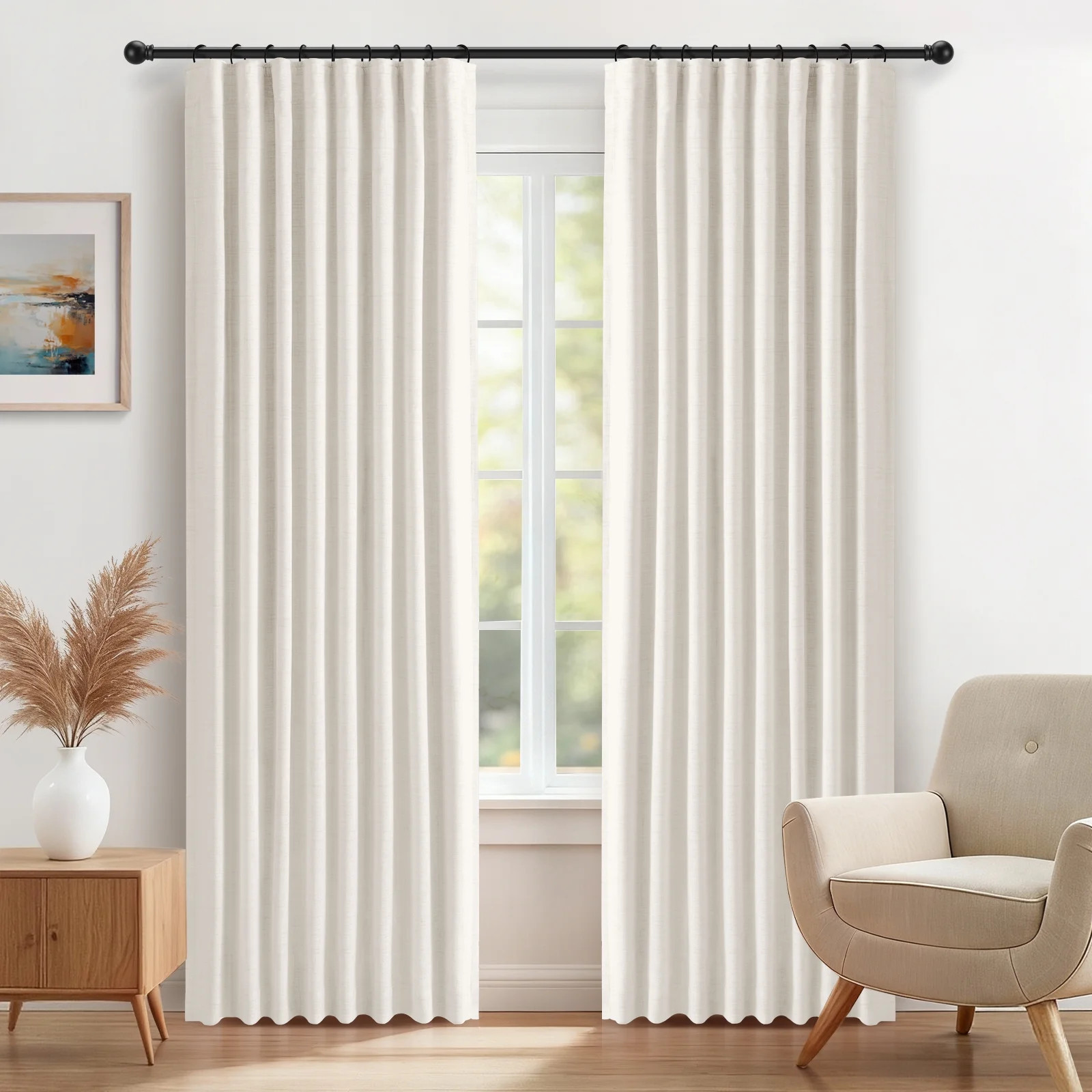 100% Blackout Faux Linen Curtains for Livingroom Bedroom,2 Panels Set,Thermal Insulated,With Free... | Walmart (US)
