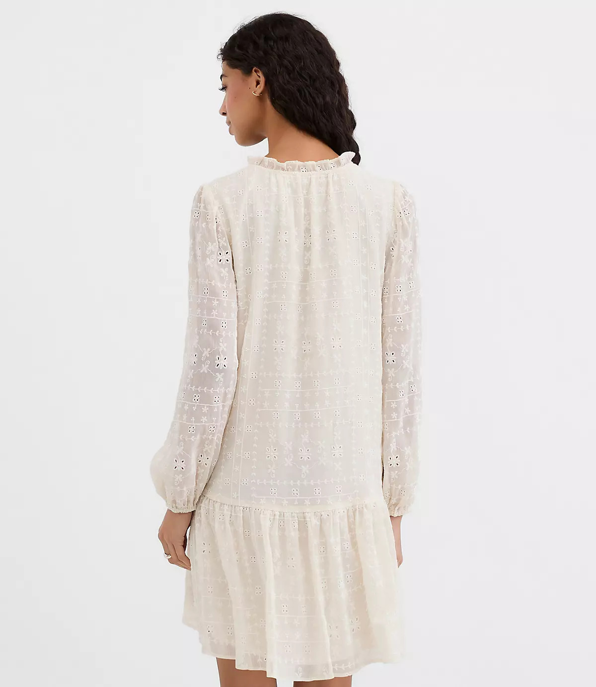 Eyelet Tie Neck Flounce Mini Pocket Dress | LOFT