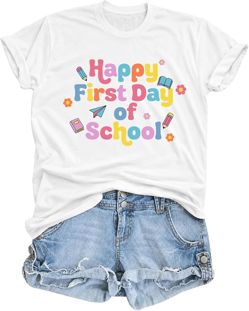 Teacher Shirts for Women Happy First Day of School Shirts Teacher Tshirts | Amazon (US)