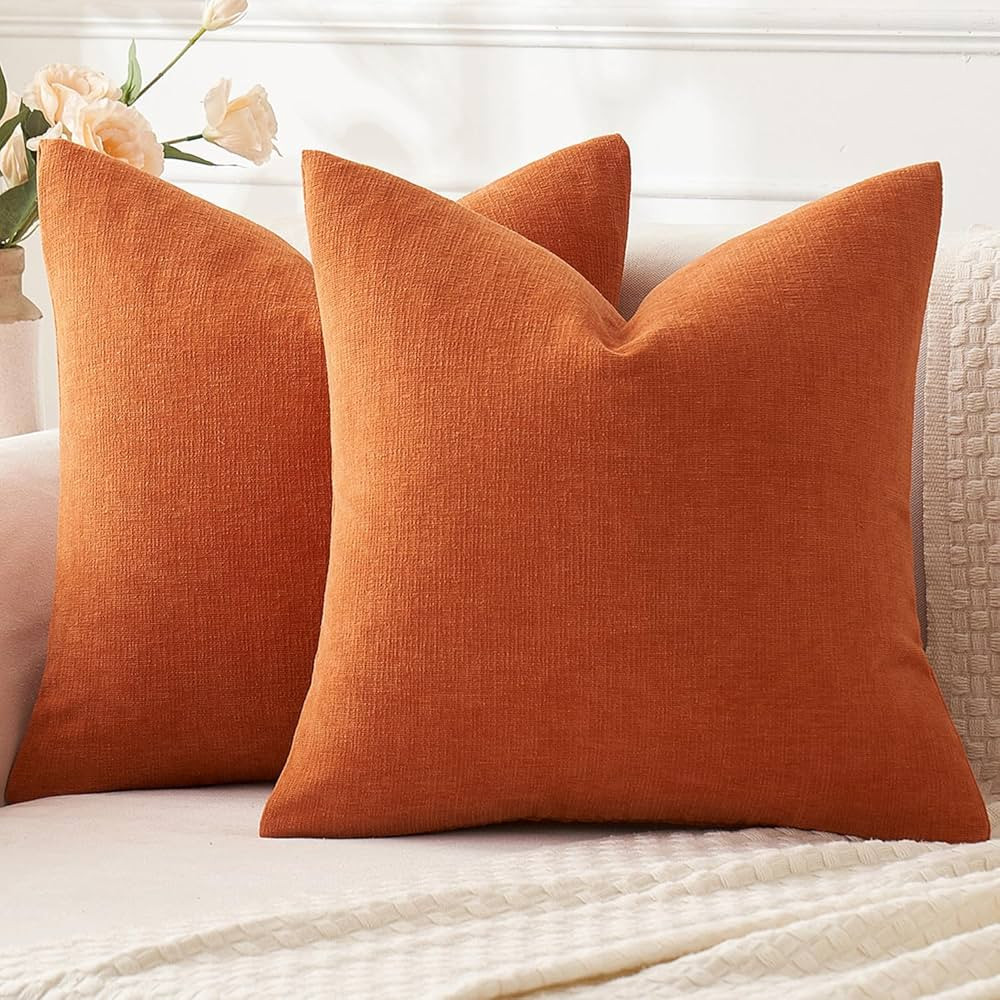 MIULEE Fall Burnt Orange Couch Pillow Covers 18x18 Inch, Set of 2 Soft Chenille Decorative Throw ... | Amazon (CA)