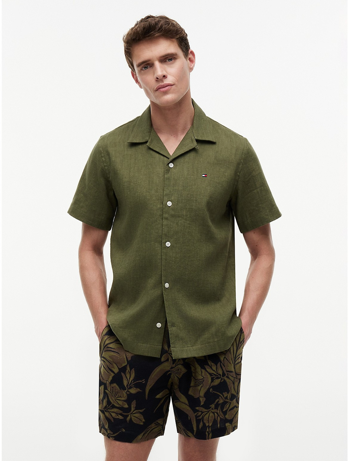 Tommy Hilfiger Men's Regular Fit Linen-Blend Camp Shirt - Green - XL | Tommy Hilfiger (US)