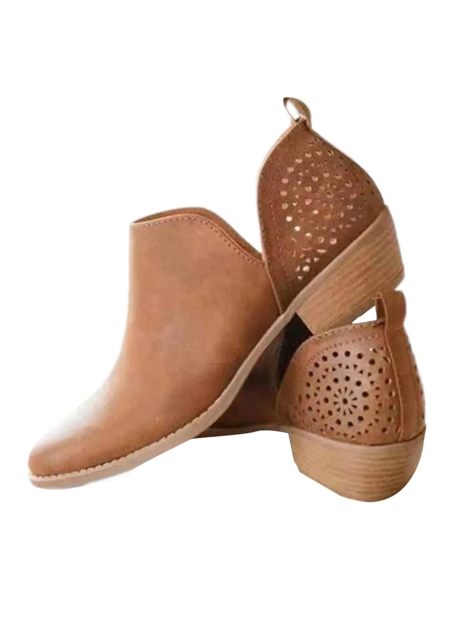 Gomelly Women Ankle Boots Fashion V Cut Stacked Heel Booties Dark Brown 9 | Walmart (US)