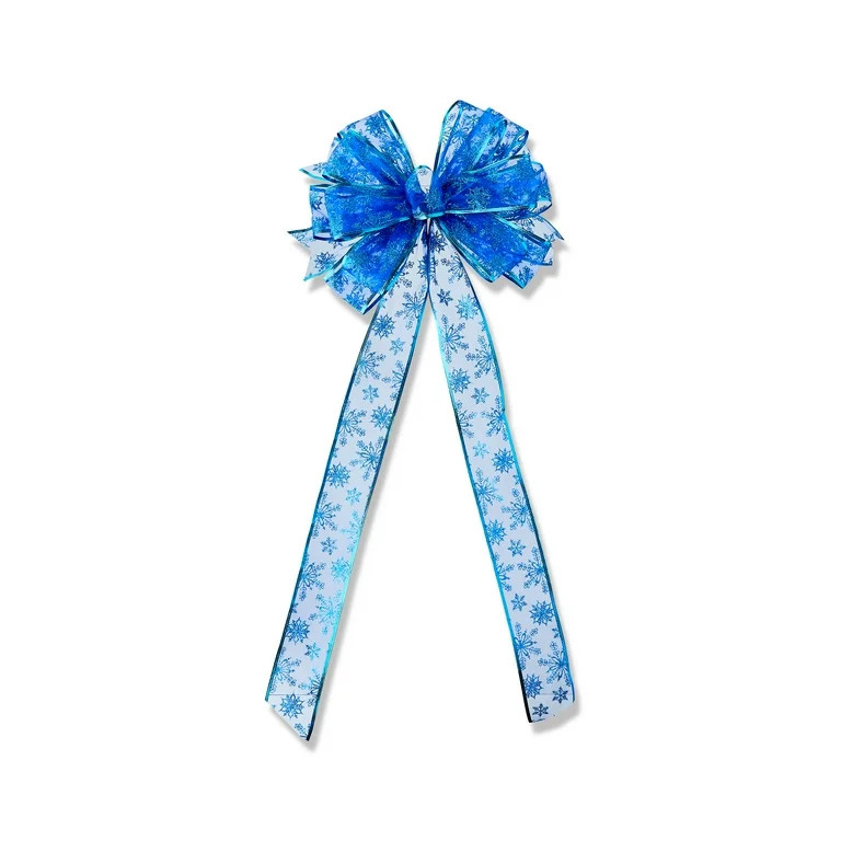 Blue Sheer Snowflake Christmas Bow, 14 in, by Holiday Time | Walmart (US)