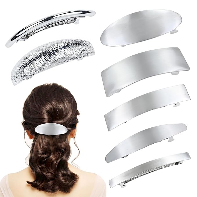 Cinaci 7 Pieces Simple Rectangular Oval Large Silver Spring French Metal Hair Clips Square Hair B... | Amazon (US)