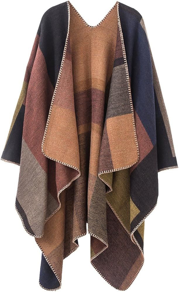 Urban CoCo Women's Color Block Shawl Wrap Open Front Poncho Cape | Amazon (US)