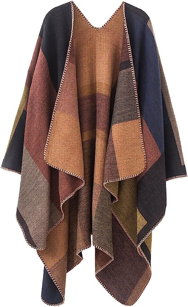 Urban CoCo Women's Color Block Shawl Wrap Open Front Poncho Cape | Amazon (US)