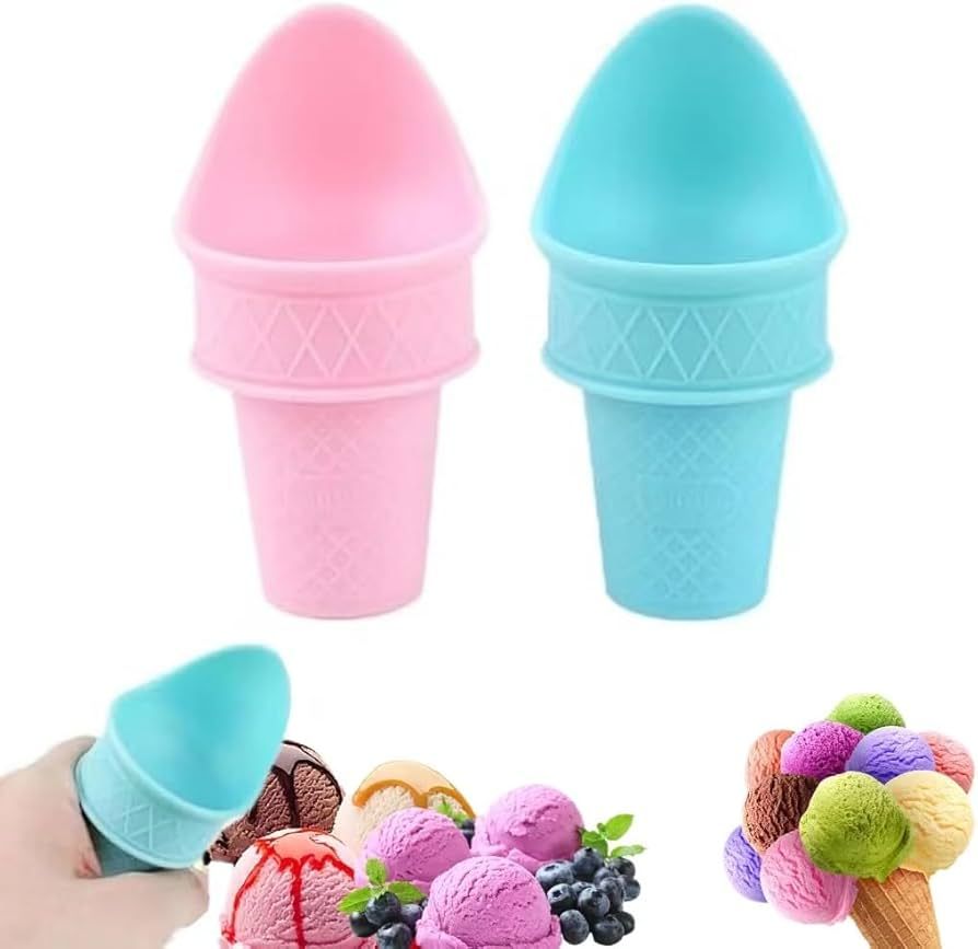 2pcs Ice Cream Cone Holder, Ice Cream Cone Scoop, Plastic Ice Cream Snow Cone Rack, Reusable Sust... | Amazon (US)