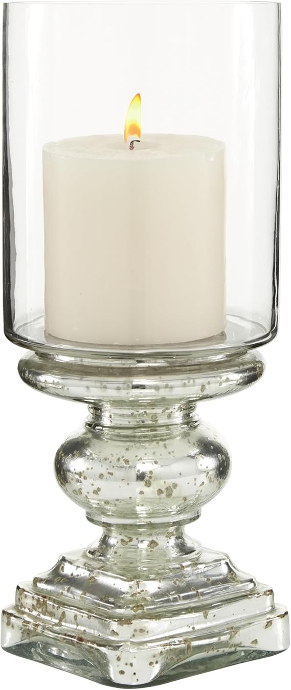 Deco 79 Glass Handmade Turned Style Pillar Hurricane Lamp with Faux Mercury Glass Finish, 6" x 6"... | Amazon (US)
