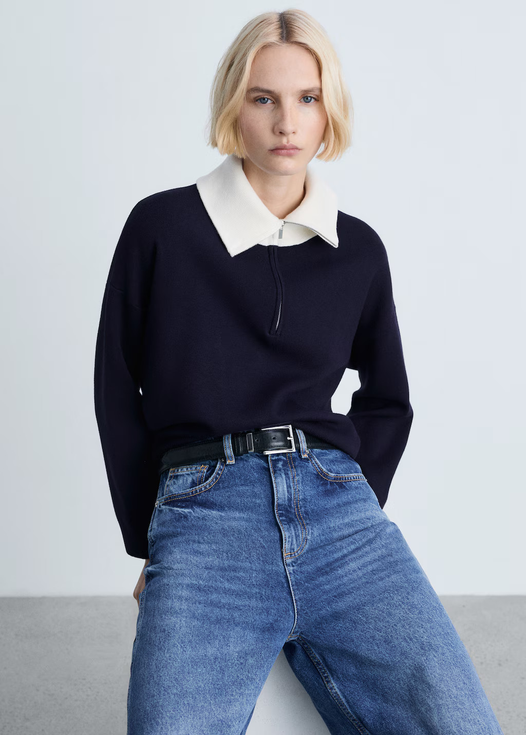 Knitted sweater with contrasting collar - Women | MANGO United Kingdom | MANGO (UK)