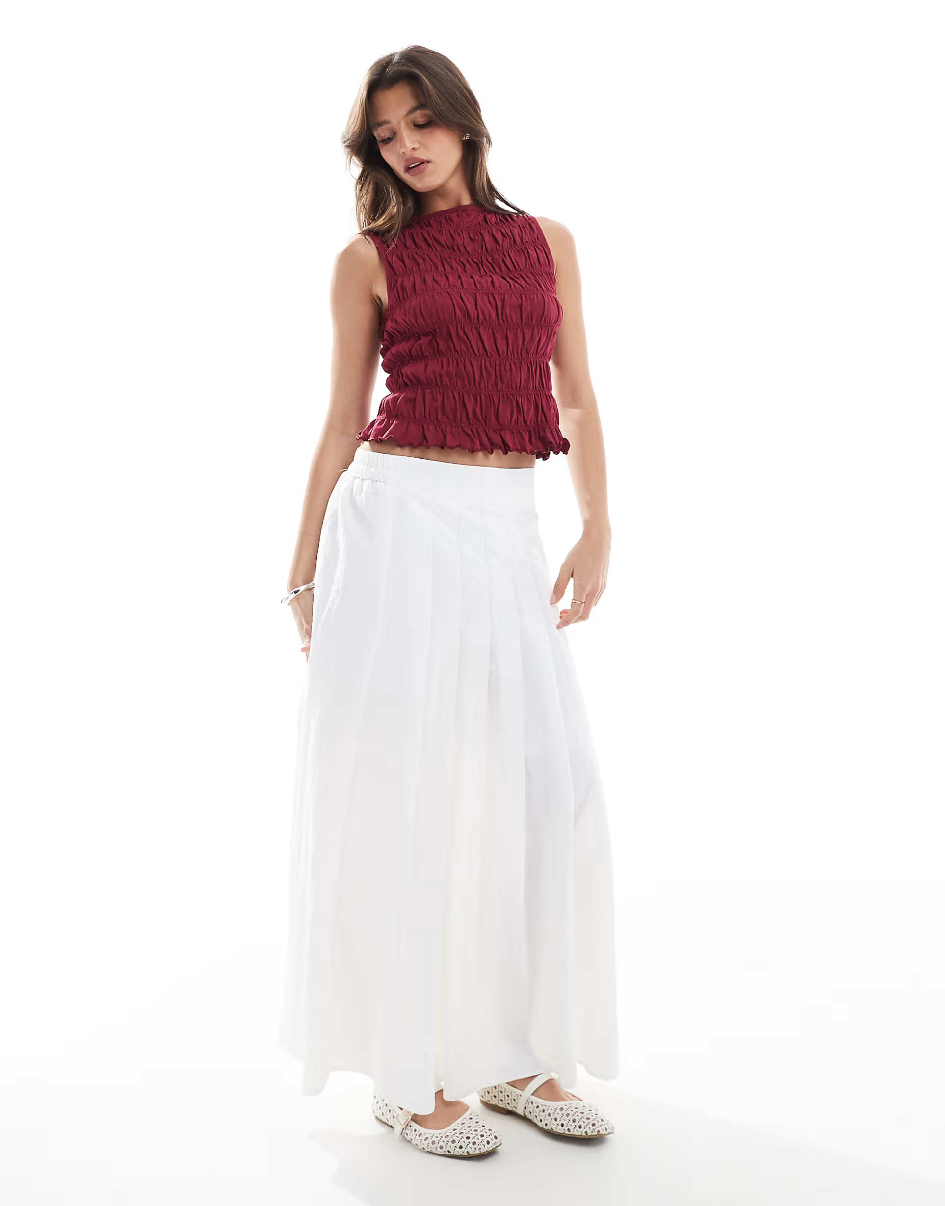 New Look pleated full midi skirt in white | ASOS (Global)