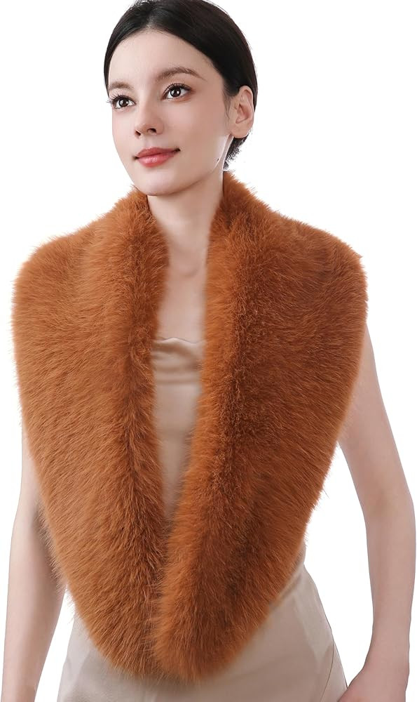 Dikoaina Women's Faux Fur Collar Scarf Wrap – Winter Warm Shawl Cape Elegant Neck Warmer for La... | Amazon (US)