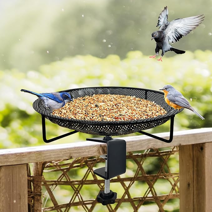 Premium Deck Railing Bird Feeder Tray for Balcony,11.8" Stainless Steel Large Platform Bird Feede... | Amazon (US)