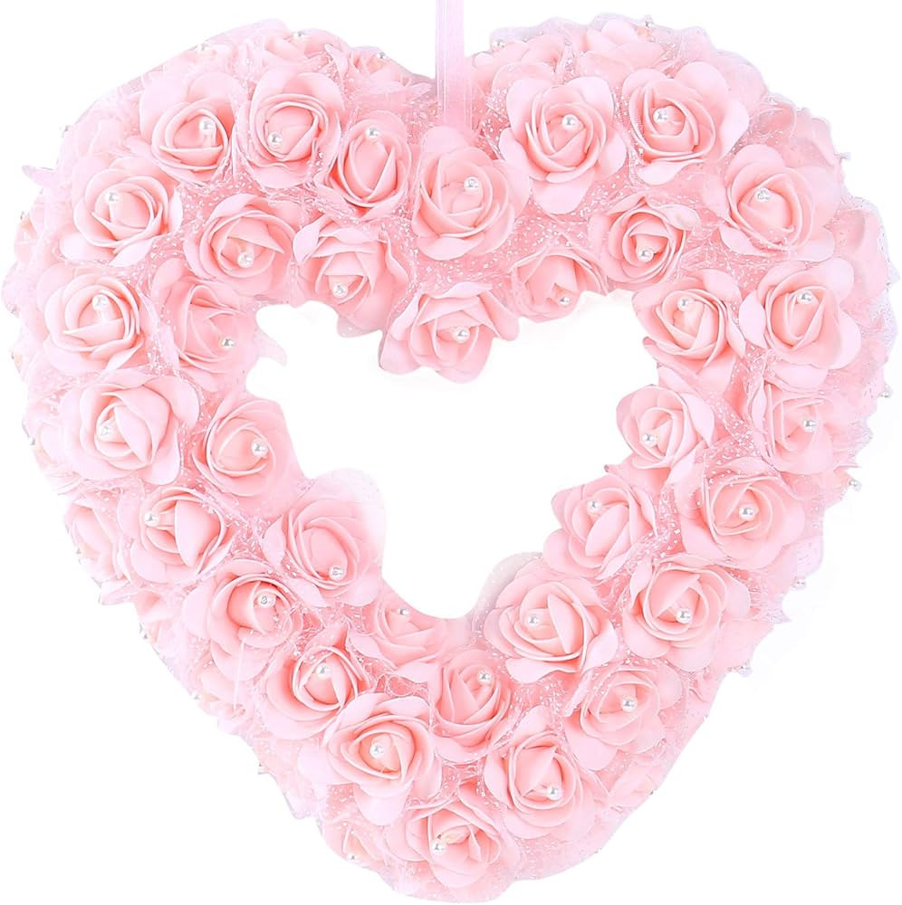 Amazon.com: idyllic Heart Shaped Wreath Floral Rose Artificial Garland Door Wreath for Home Weddi... | Amazon (US)