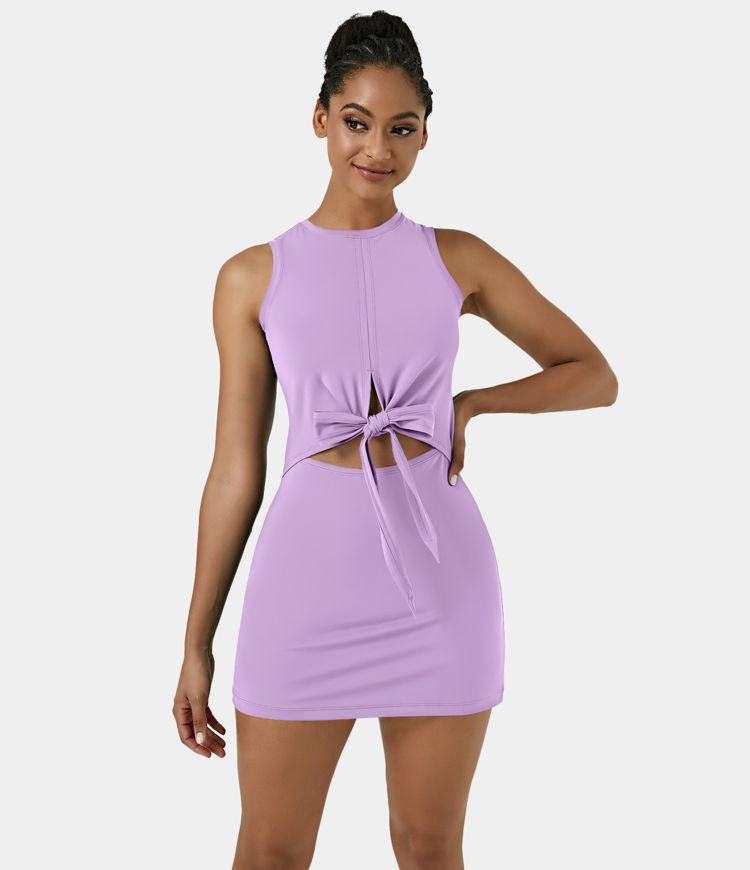 Women’s Sleeveless Cut Out Tie Back 2-Piece Pocket Mini Yoga Activity Dress - Halara | HALARA