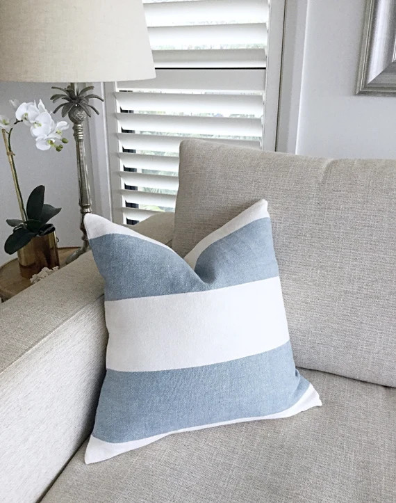 Coastal Cushions Striped Pillows Chambray Stripes, Ecru Stripes, Natural Coastal Hampton's Decor ... | Etsy (US)