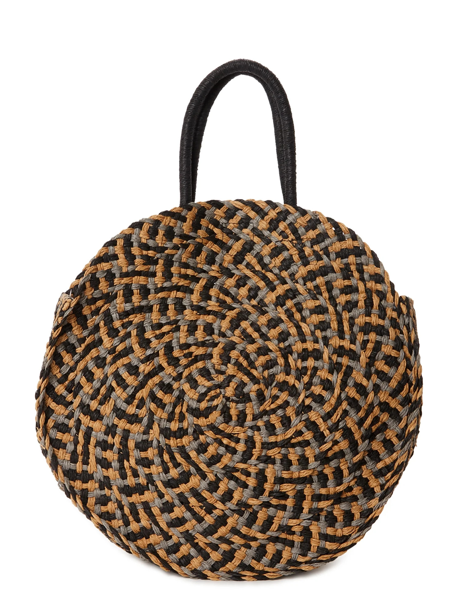 Time and Tru Women’s Circle Straw Tote Bag Black Multi | Walmart (US)