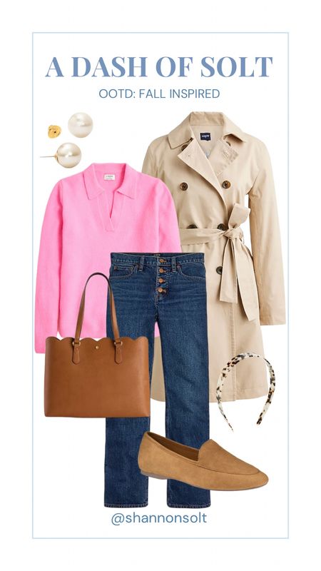 Classic fall look with the cutest loafers! 

Fall outfit, fall style, fall shoes, loafers, jeans, flare jeans, denim, trench coat, polo sweater, pink, pink sweater, tote, fall handbag, work outfit, pearls, preppy, preppy outfit, fall fashion, j.crew, j.crew factory, birdys

#LTKstyletip #LTKfindsunder100 #LTKSeasonal