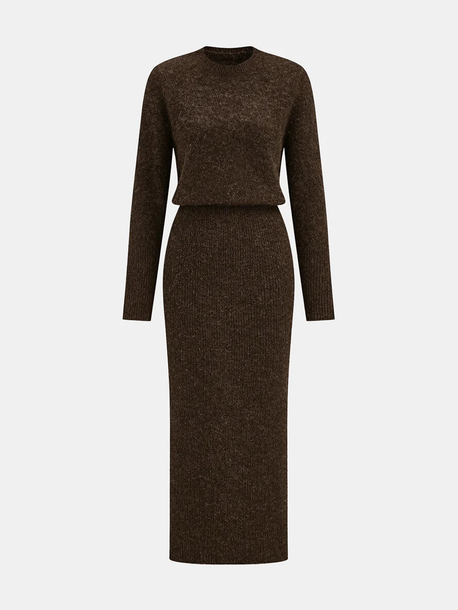 Wool-Blend Fuzzy Midi Dress | Commense