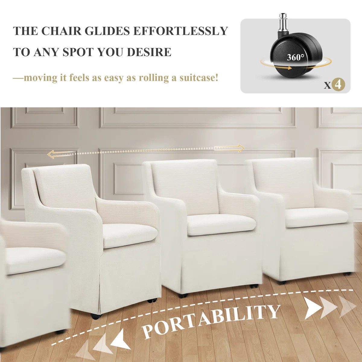 19" Wide Upholstered Dining Armchair with Casters, Removable Cushion, Soft Fabric Slipcovered Acc... | Wayfair North America
