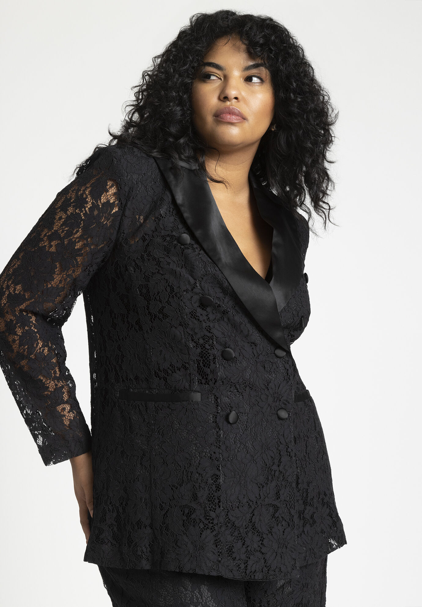 Lace Double Breasted Blazer | Eloquii