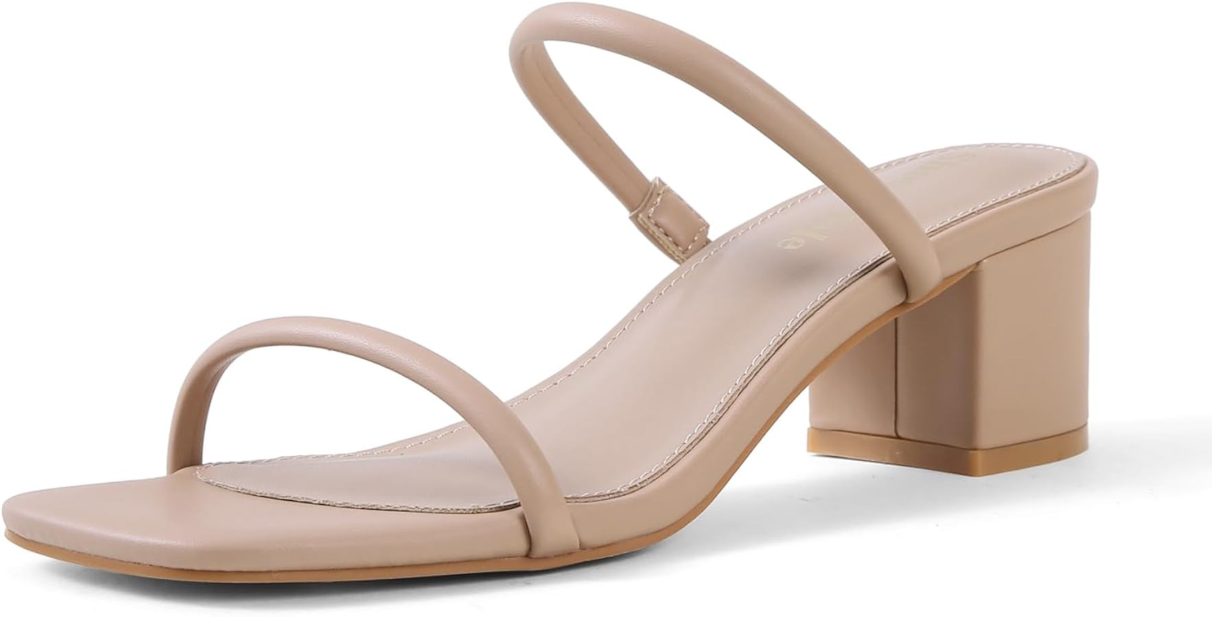 Shoe'N Tale Strappy Heels for Women Square Open Toe Two Strap Low Block Heel Slip on Dressy Sanda... | Amazon (US)