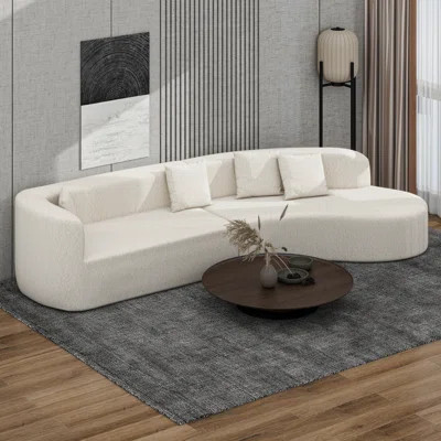 Modern Sectional Sofa With Curved Design, 2-Piece Chenille Modular Couch With 4 Pillows | Wayfair North America