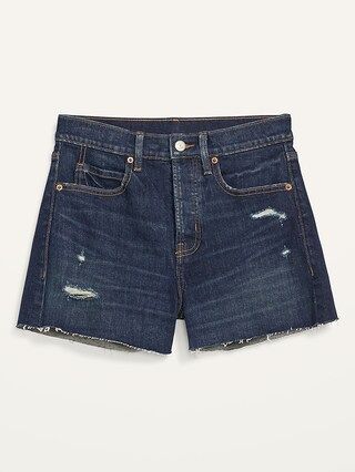 Higher High-Waisted Button-Fly Sky-Hi A-Line Distressed Cut-Off Jean Shorts for Women -- 3-inch i... | Old Navy (US)