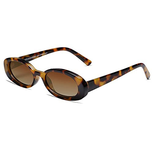 VANLINKER Polarized Small Trendy Skinny Vintage Oval Sunglasses Women Tinted Glasses Tortoise Frame | Amazon (US)