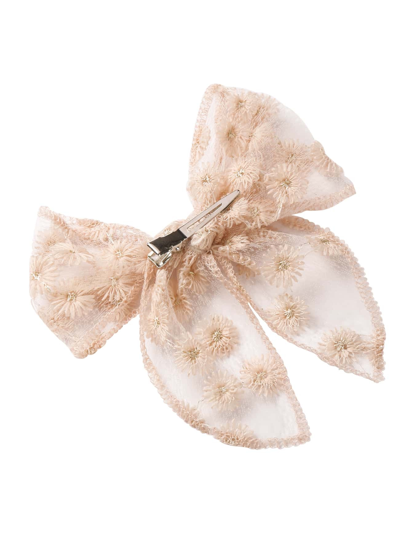 3pcs Girls Flower Embroidered Bow Decor Hair Clip | SHEIN