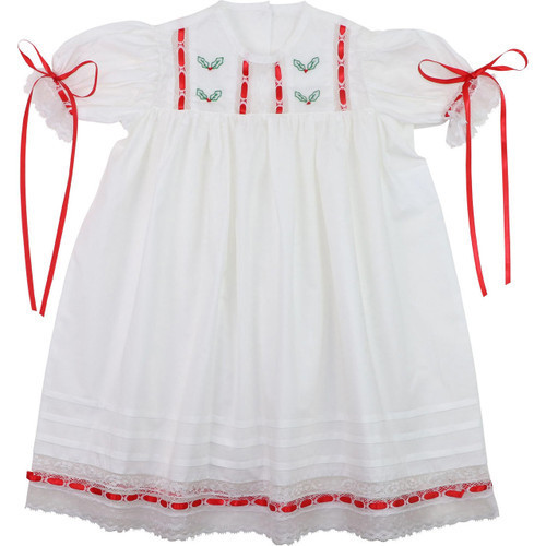 White Embroidered Satin Lace Christmas Dress | Cecil and Lou