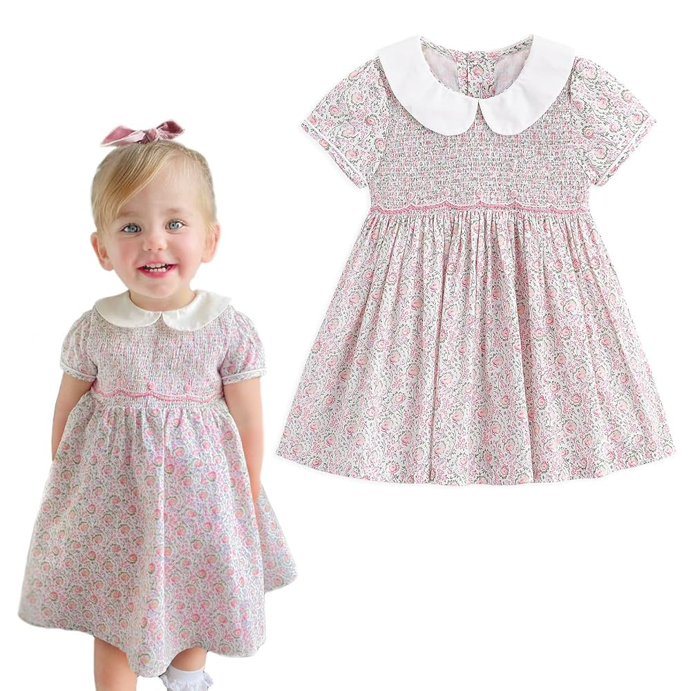 Simplee kids Baby Girl Smocked Dress Summer Casual Short Sleeve Dresses Floral Print Sundress Pri... | Amazon (US)