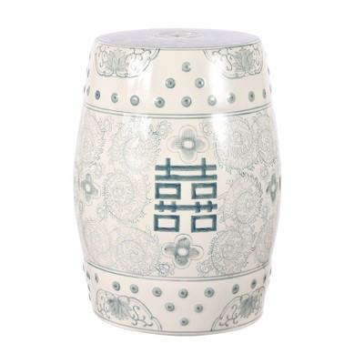 JONATHAN Y Double Happiness 18" Chinoiserie Ceramic Drum Garden Stool/Accent Table, Gray Blue/White | Target