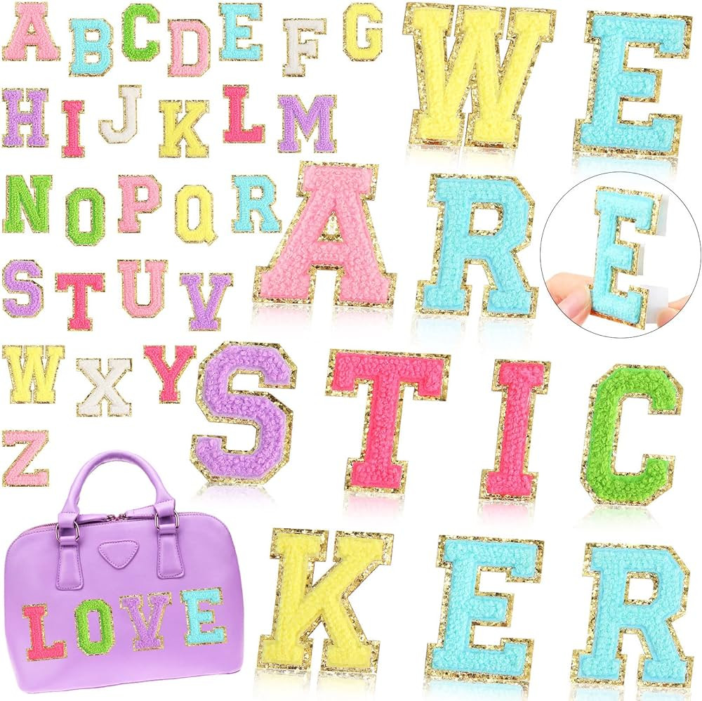 52 Pieces Self Adhesive Chenille Letter Patches Glitter Chenille Letter Patches Chenille Initial ... | Amazon (US)