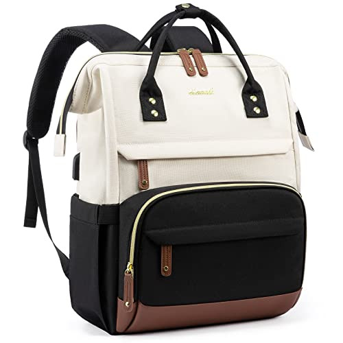 LOVEVOOK Laptop Backpack for Women, 15.6 Inch Work Business Backpacks Purse with USB Port, Large Capacity Nurse Bag College Bookbag for School, Waterproof Casual Daypack for Travel,Black-White-Brown | Amazon (US)