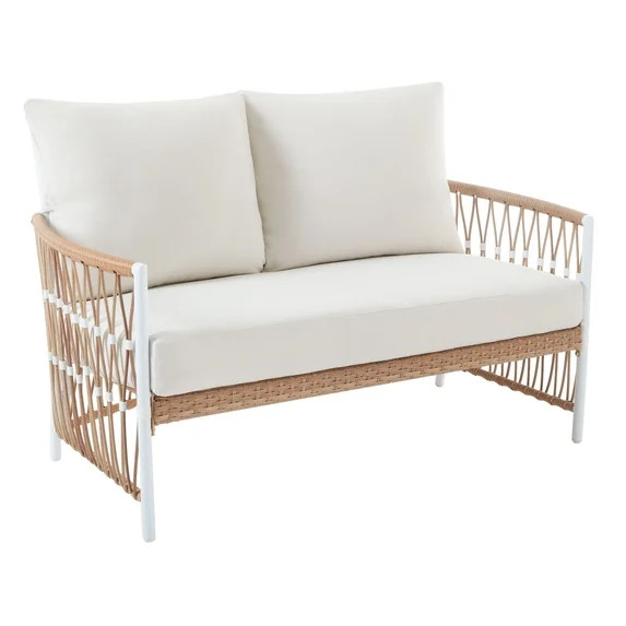 Better Homes & Gardens Lilah Outdoor Wicker Loveseat with White Cushions | Walmart (US)