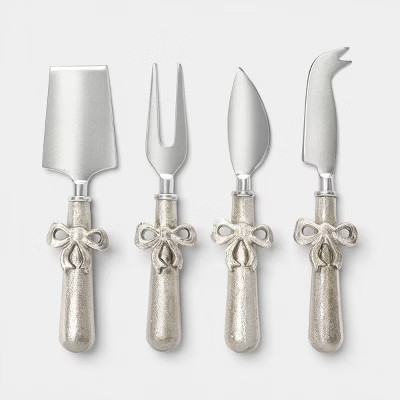 4pk Bow Cheese Tool Set Silver - Threshold™ | Target