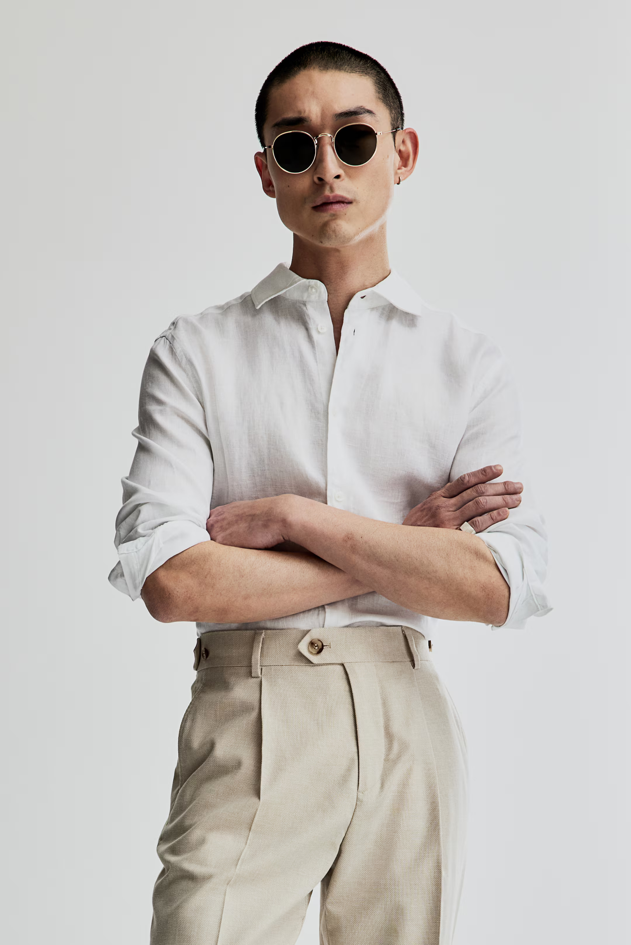 Slim Fit Linen Shirt - Long sleeve - Regular length - White - Men | H&M US | H&M (US + CA)