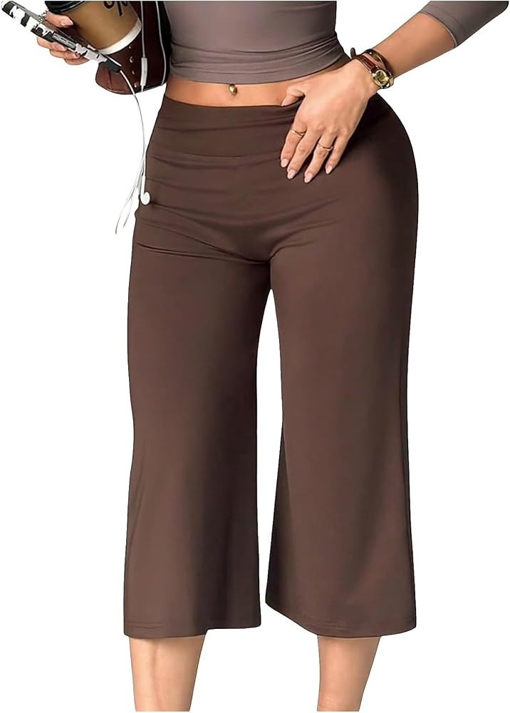 BEAUDRM Women's Workout Capri Pants Low Rise Gaucho Pants Baggy Yoga Capris Cropped Athletic Gym ... | Amazon (US)