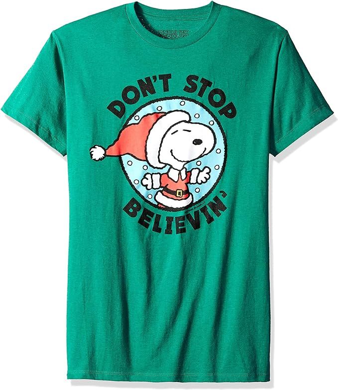 Peanuts Men's Snoopy Don't Stop Believing Christmas T Shirt | Amazon (US)