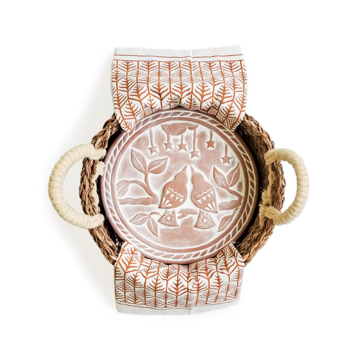 Bread Warmer & Basket Gift Set With Light Brown Tea Towel - Lovebird Round | Wolf & Badger