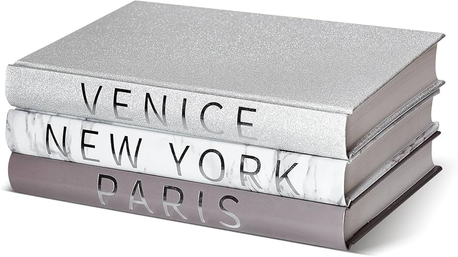 Set of 3 Decorative Books for Home Decor-Silver Foil Stamping Decor Books,Fashion Designer Books ... | Amazon (US)