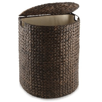 Casafield Half Moon Laundry Hamper with Lid and Removable Liner Bag - Espresso, Woven Water Hyacinth Laundry Basket for Clothes, Towels | Target