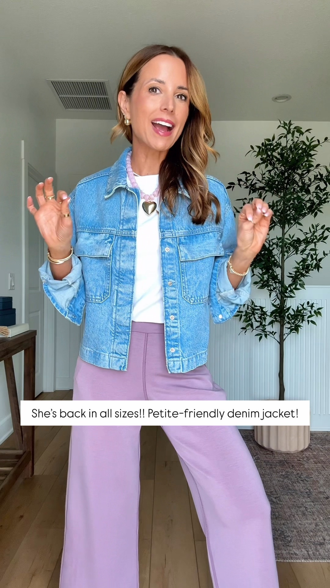New Target arrivals. Summer outfits. Petite-friendly denim jacket in XS. Casual outfit. Mom outfit. Wide leg modal blend pants in XS. Love this white t-shirt in XS.

#LTKootd #LTKPetite #LTKmomlife