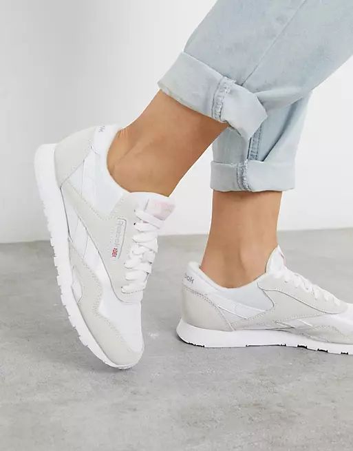 Reebok Classic Nylon sneakers in white and gray | ASOS (Global)