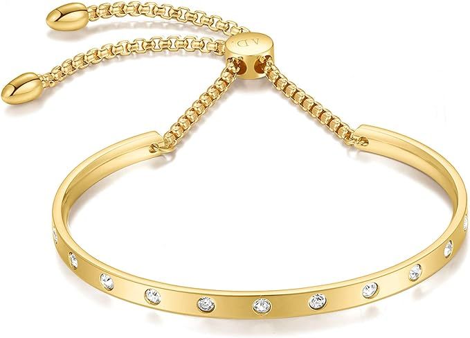 ALLEN DANMI Jewelry Cubic Zirconia 18 K Gold/Rose Gold/White Gold Cuff Bangle Bracelet Adjustable... | Amazon (US)