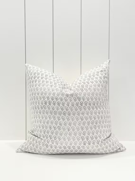 Designer hand-blocked white and indigo floral pillow cover | Etsy | Etsy (US)