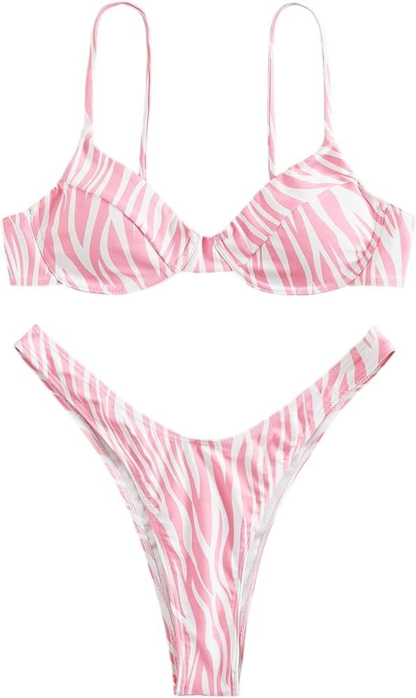 SOLY HUX Women's 2 Piece Swimsuits Zebra Print Underwire Bikini Bathing Suits | Amazon (US)