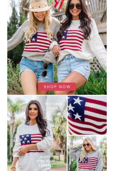 Stock up for Memorial Day and Fourth of July with this cute American Flag sweater! Pink Lily Boutique. 