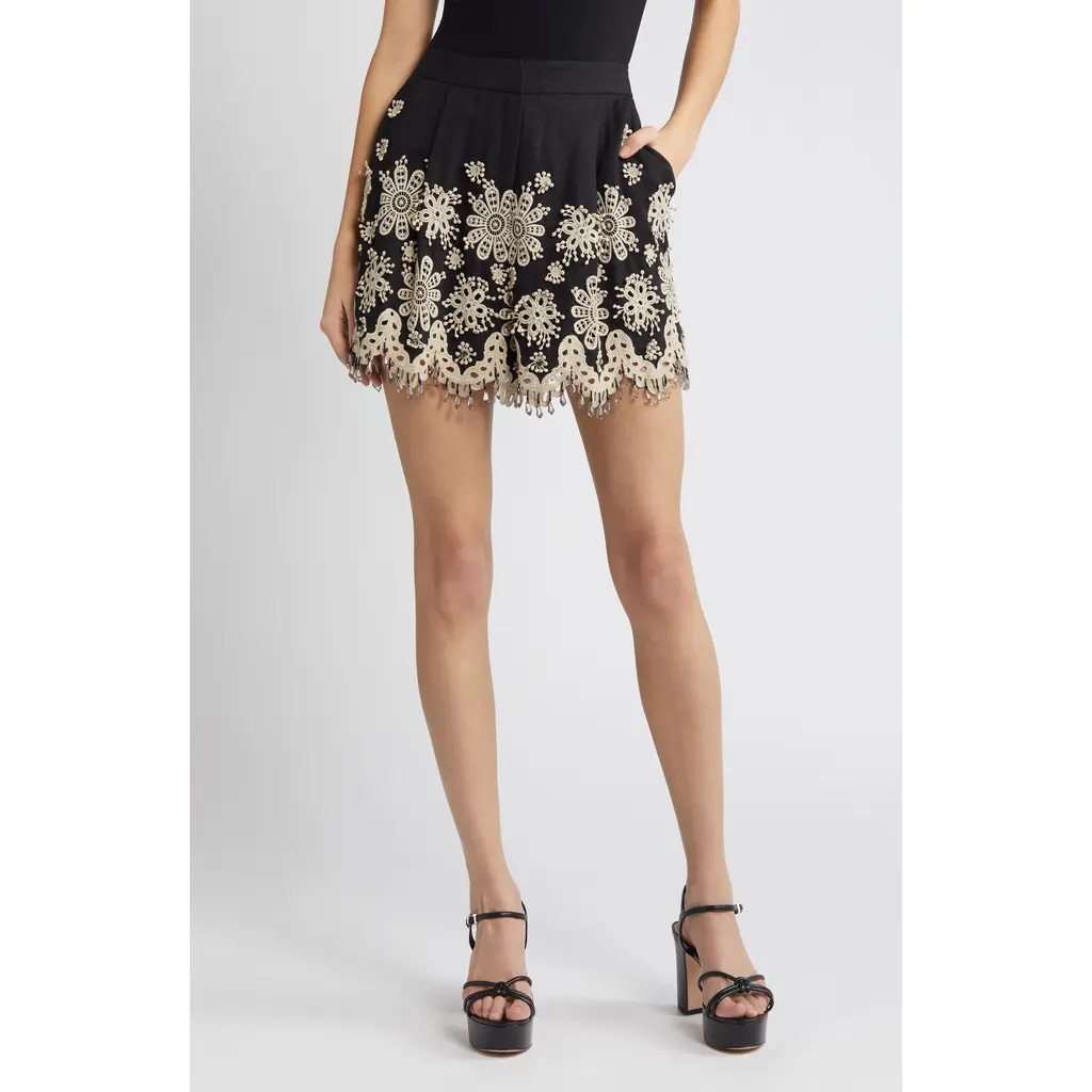 KOBI HALPERIN Annabel Embroidered Shorts in Black at Nordstrom, Size 2 | Nordstrom